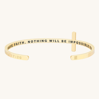 Cross Bracelet - Bible Verse Matthew 17:20 - If You Have Faith Nothing Will Be Impossible For You - Mantra by MantraBand